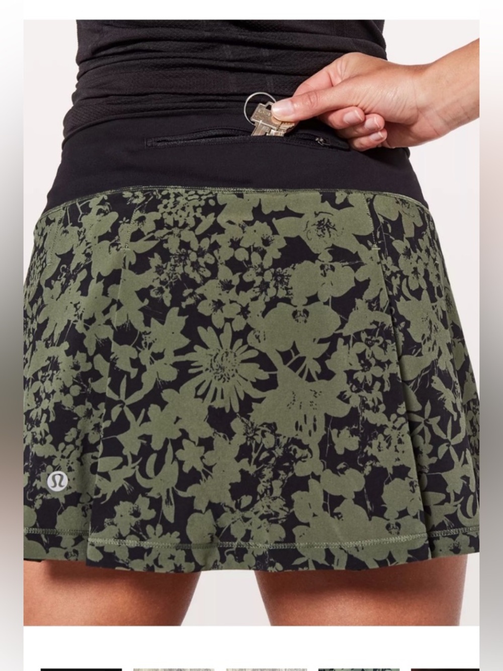 lululemon athletica Olive Green Floral Skirt/Skorts with Zip Pocket